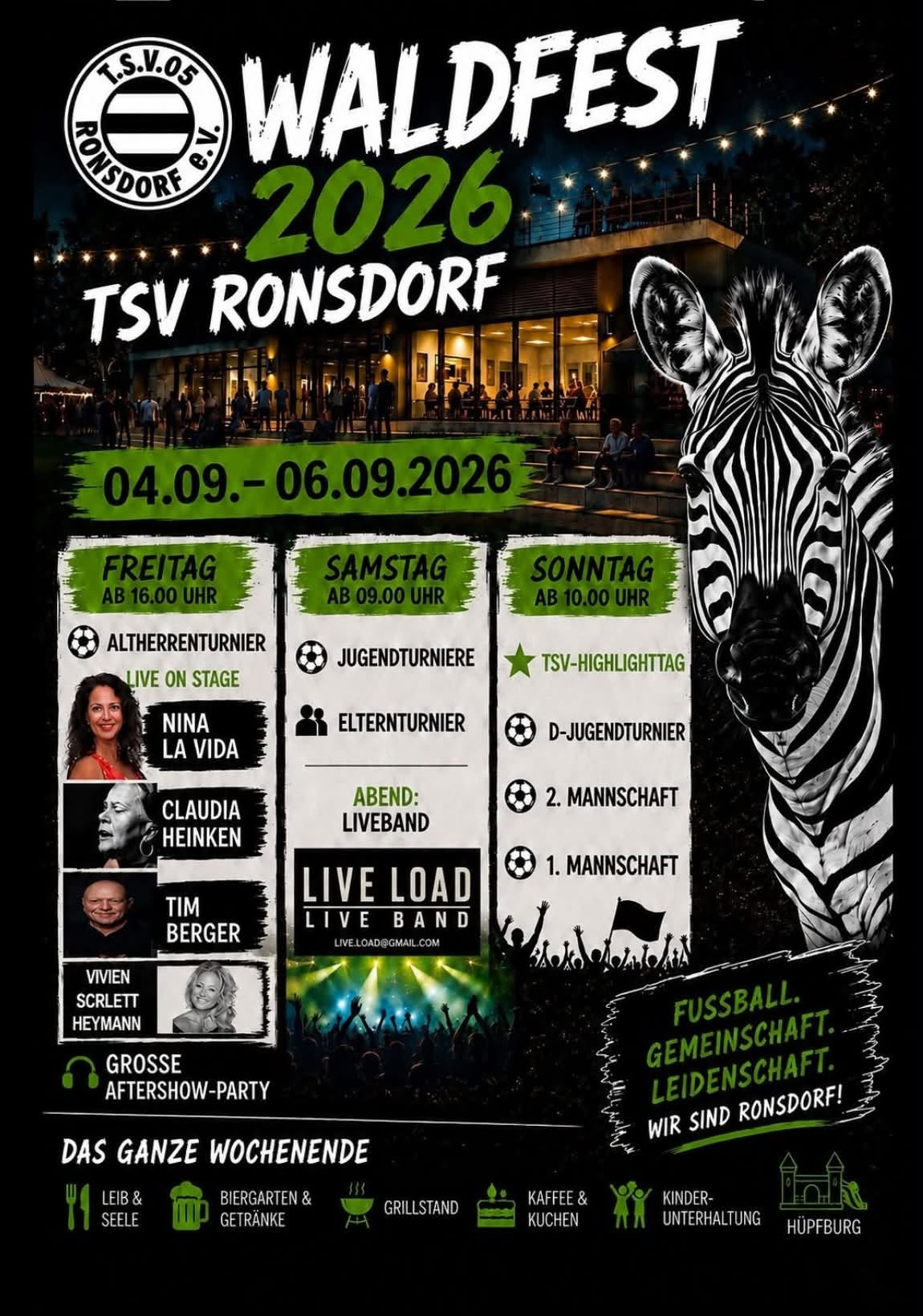 Waldfest TSV Ronsdorf 2026 Nina La Vida Claudia Heinken Tim Berger Vivien Scarlett Heymann Waldfest 2026 beim TSV Ronsdorf mit großem Schlagerprogramm
